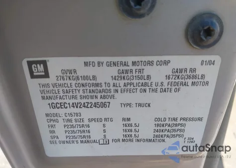 2004 Chevrolet Silverado 1500 Work Truck z USA, uszkodzony, nr VIN 1GCEC14V24Z245067